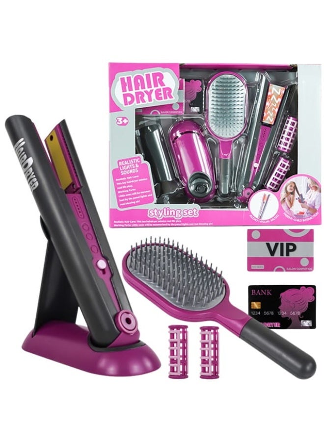 Kids Hairdressing Toy Set with Straightener , Pretend Play Hair Styling Kit with Brush and Rollers , Light and Sound Hair Salon Toy for Children , Creative Role Play Gift - Image 1