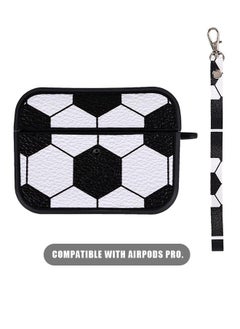Football Pattern Leather Case for AirPods Pro, Leather Case Protective Cover, Shockproof Shell Dust Proof Hard Case with Lanyard and Keychain (Yellow)