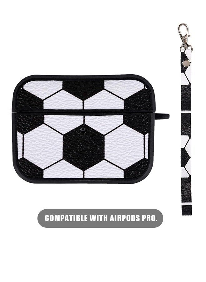 Generic - Football Pattern Leather Case for AirPods Pro, Leather Case Protective Cover, Shockproof Shell Dust Proof Hard Case with Lanyard and Keychain (Yellow) - Image 1