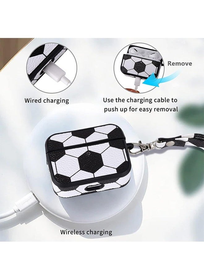 Generic - Football Pattern Leather Case for AirPods Pro, Leather Case Protective Cover, Shockproof Shell Dust Proof Hard Case with Lanyard and Keychain (Yellow) - Image 1