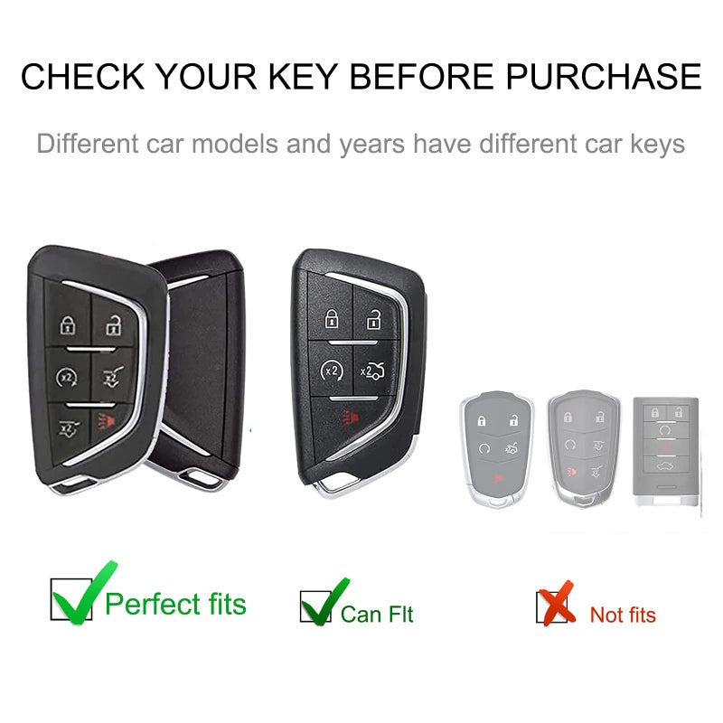 CACARLIKE for Cadillac Key Fob Cover with Leather Lanyard, Car Key Fob Case Compatible with Cadillac Escalade or Escalade ESV 2021 2022 2023 Smart Key Protector Holder - Image 2