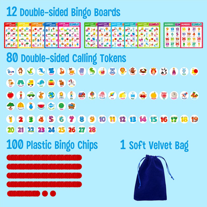 SpriteGru Alphabet Bingo Game, Uppercase/Lowercase/Number Bingo Game ABC and 123 Bingo Board Game for Kindergarten and Preschool Kids 4-8, Perfect for Classroom & At Home - Image 2