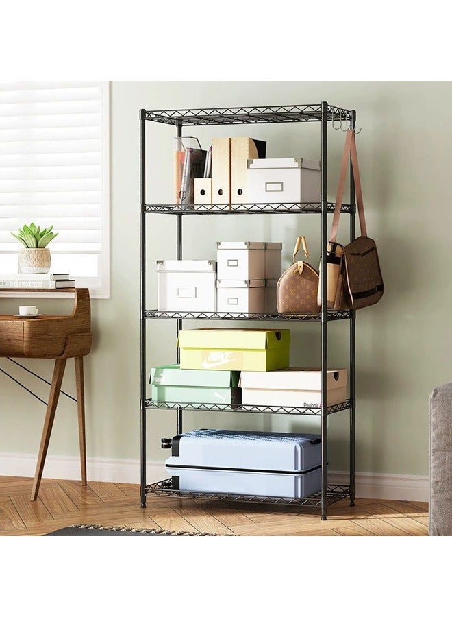 بلومنغ تايم رف تخزين 5 طبقات ، رف تخزين المطبخ ، رف تخزين قابل للتعديل ، غرفة تخزين المطبخ ، رف خزانة-أسود - Image 1