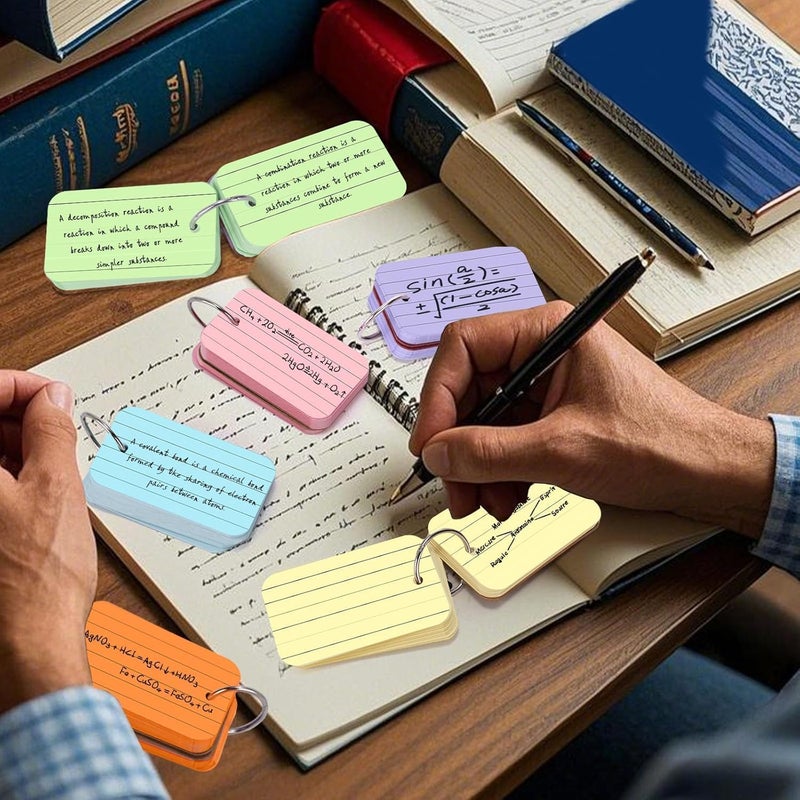 Koogel Colored Index Cards, 300 Count, 2.2 x 3.5 Inchs Flash Card Lined Ruled on Both Side, 6 Assorted Colors, Heavyweight Notecards for School Studying Learning College Office Home Taking Notes - Image 3