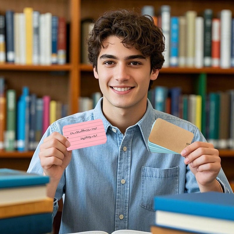 Koogel Colored Index Cards, 300 Count, 2.2 x 3.5 Inchs Flash Card Lined Ruled on Both Side, 6 Assorted Colors, Heavyweight Notecards for School Studying Learning College Office Home Taking Notes - Image 5