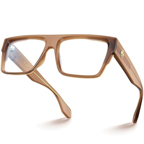 VISOONE Square Brown Blue Light Blocking Glasses TR90 Vintage Men Women ALBA - Image 1
