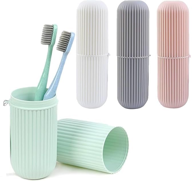 HIMJA Multipurpose Capsule Shape Toothbrush Holder, Portable Toothbrush Case for Travel, Bathroom & Kitchen Organizer [Multicolor, Pack of 1] - Image 1