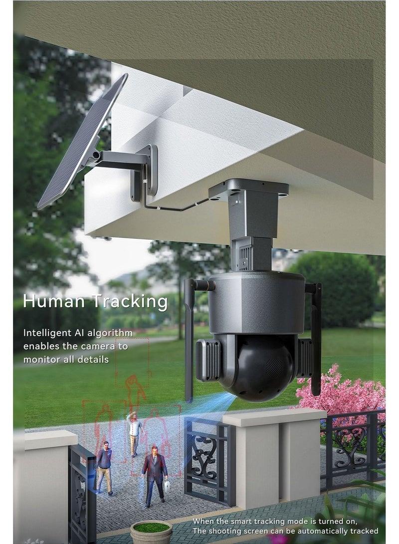 كروني كاميرا أمان خارجية تعمل بالطاقة الشمسية، تدعم 4G، عدسة مزدوجة PTZ بدقة 8 ميجابكسل ودقة 4K، تكبير 10x، دوران بانورامي 355 درجة، طاقة مزدوجة بالطاقة الشمسية/البطارية، مقاومة للماء IP66، صوت ثنائي الاتجاه، تدعم التخزين السحابي وبطاقة TF (حتى 256 جيجابايت)، لا يتطلب أسلاكًا. - Image 4