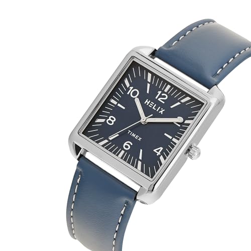 Helix by Timex Analog Watch for Man with Blue Rectangle Dial & Blue Leather Strap Band Water Resistant Men's Wrist Watches - TW064HG01T - Image 2