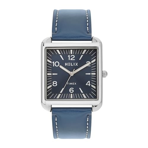 Helix by Timex Analog Watch for Man with Blue Rectangle Dial & Blue Leather Strap Band Water Resistant Men's Wrist Watches - TW064HG01T - Image 1