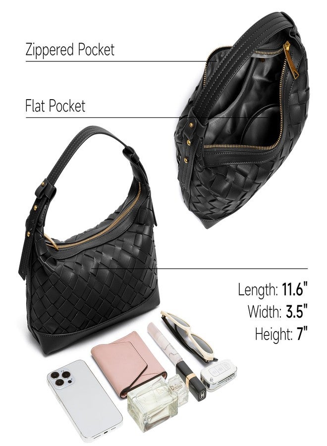 Joryin Woven Shoulder Bag for Women, Woven Purse Crossbody Bag Braided Handbag Top-Handle Vegan Leather Under Arm Bag, Black - Image 5