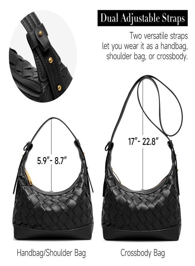 Joryin Woven Shoulder Bag for Women, Woven Purse Crossbody Bag Braided Handbag Top-Handle Vegan Leather Under Arm Bag, Black - Image 4