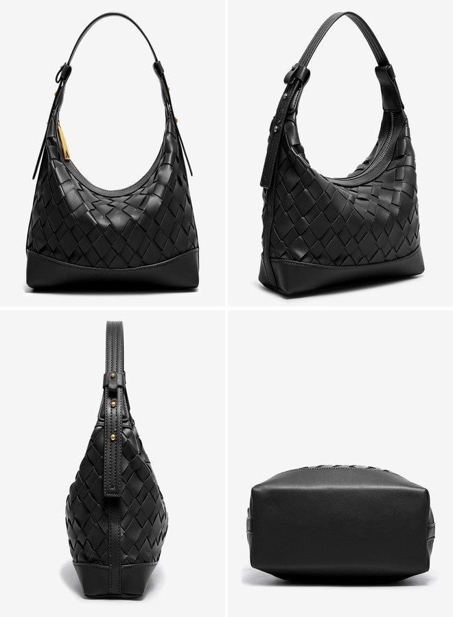 Joryin Woven Shoulder Bag for Women, Woven Purse Crossbody Bag Braided Handbag Top-Handle Vegan Leather Under Arm Bag, Black - Image 3