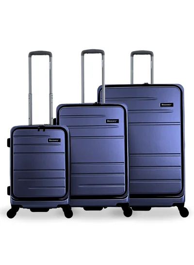 Discovery Discovery Patrol Hardside Travel Suitcase Set, 100% PC Durable Ultra Lightweight Hard Case Expandable Luggage, 4 Double Wheel, TSA Lock 3pcs Trolley Bag Metallic Blue (20+24+28 Inch).