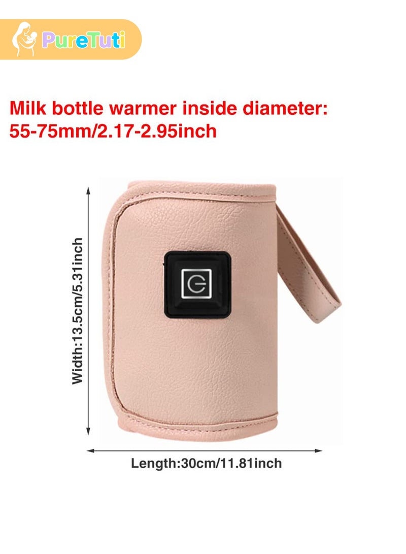 PureTuti USB 3-Temp Baby Bottle Warmer with Leatherette Insulated Bag, Portable Smart Constant temperature bottle warmer，Fits 150-250ml Bottles - Pink - Image 2