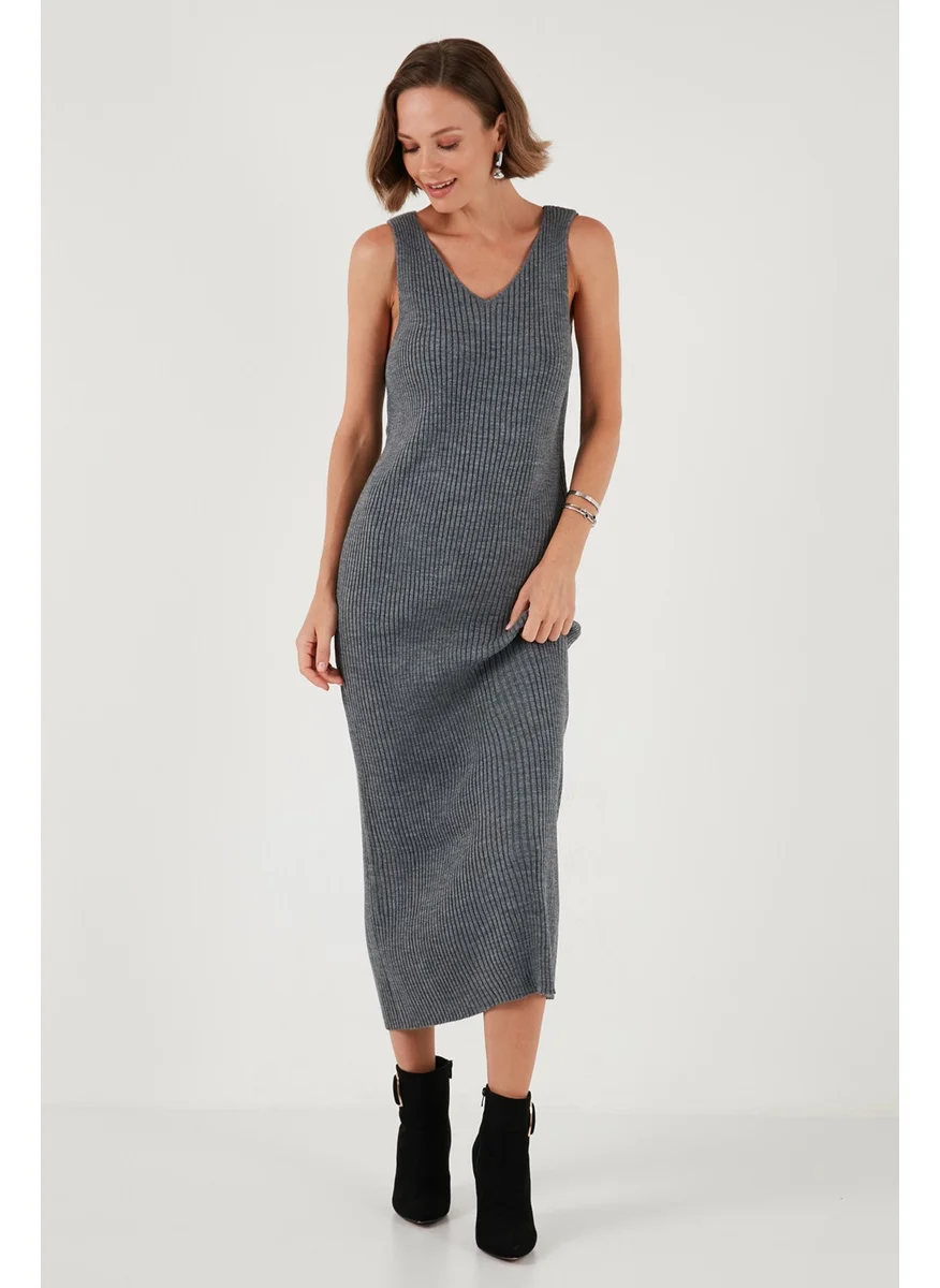 Lela V Neck Ribbed Long Knit Dress Women's Dress 4616169