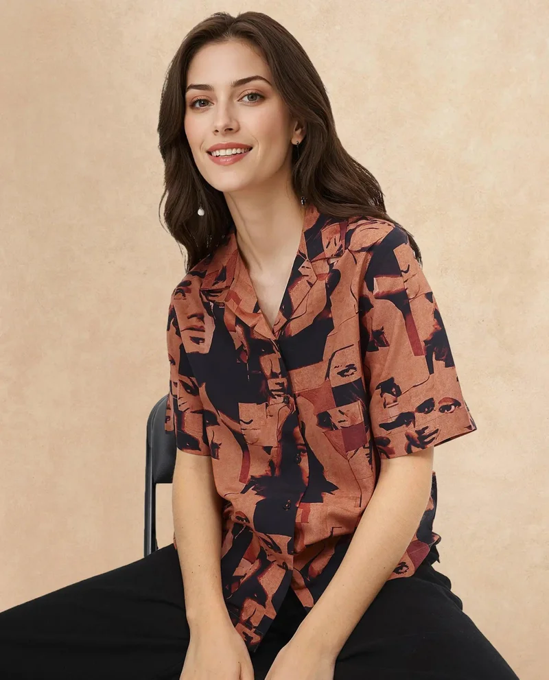 Rareism Women's Abstract Print Shirt