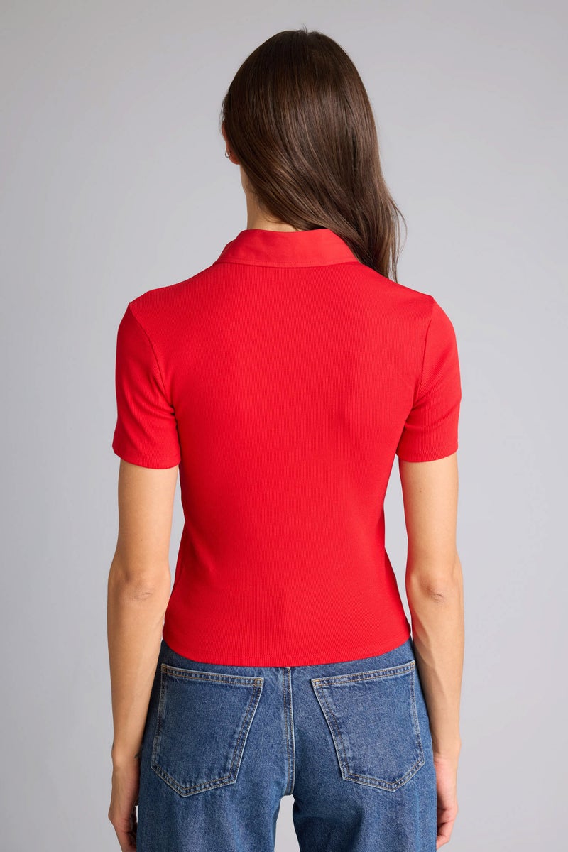 DeFacto Red Woman Slim Fit Polo Collar Camisole Short Sleeve Polo T-Shirt Casual - Image 5
