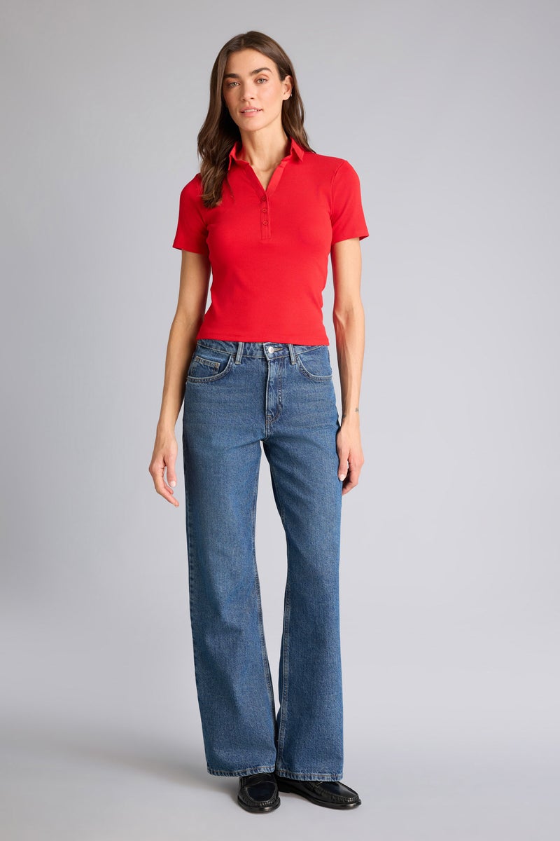 DeFacto Red Woman Slim Fit Polo Collar Camisole Short Sleeve Polo T-Shirt Casual - Image 2