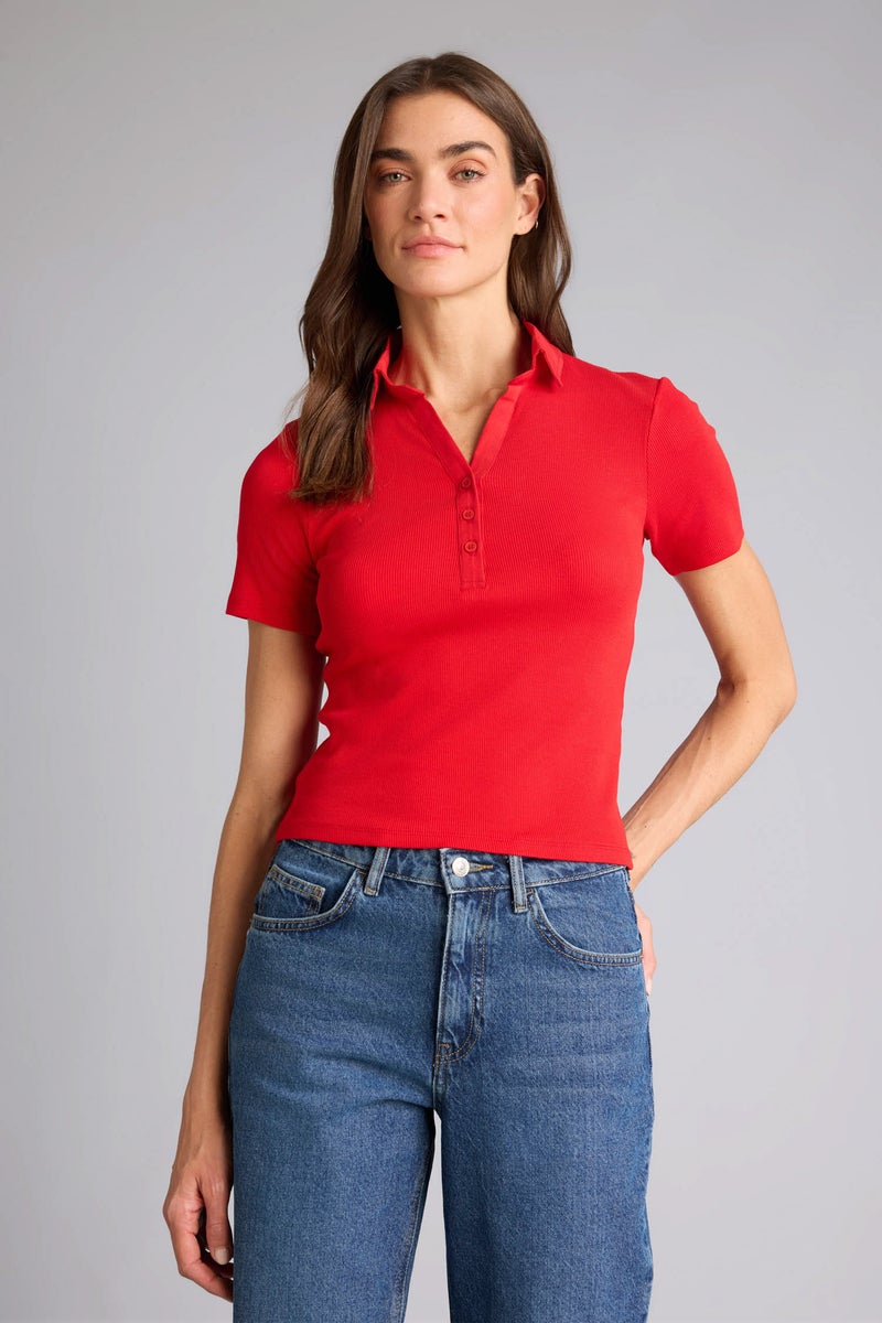 DeFacto Red Woman Slim Fit Polo Collar Camisole Short Sleeve Polo T-Shirt Casual - Image 3