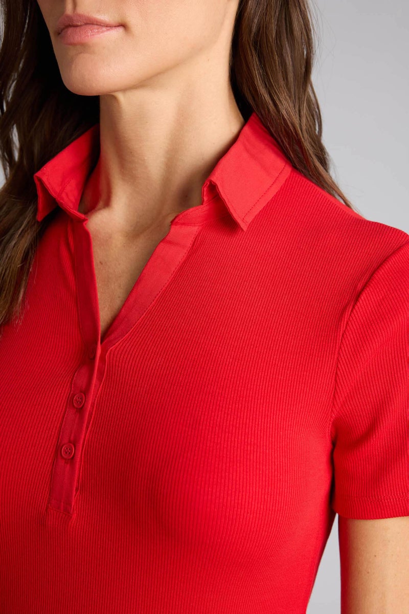 DeFacto Red Woman Slim Fit Polo Collar Camisole Short Sleeve Polo T-Shirt Casual - Image 4