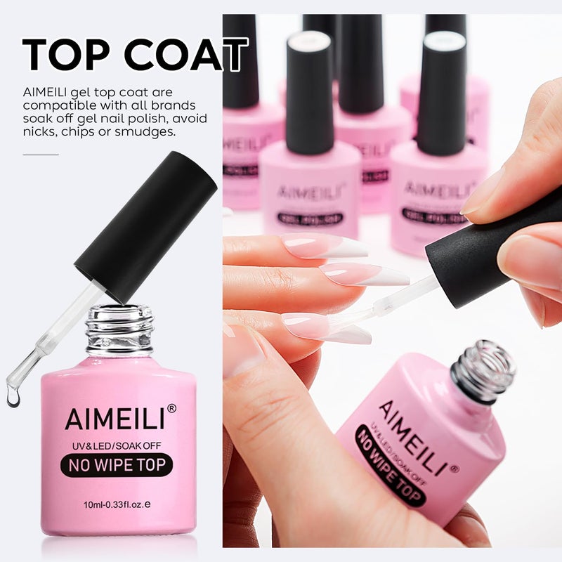 AIMEILI No Wipe Top Coat Soak Off U V LED Hema Free Cruelty Free Vegan Nail Art - Image 5
