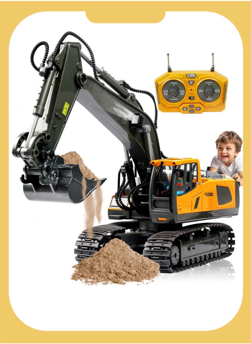 11-Channel Remote Control Excavator Toy with Metal Shovel – Large 2.4Ghz Rechargeable Construction Vehicle Truck with Lights & Sound – Ideal Birthday Gift for Kids,  Age 6-12  - Image 1