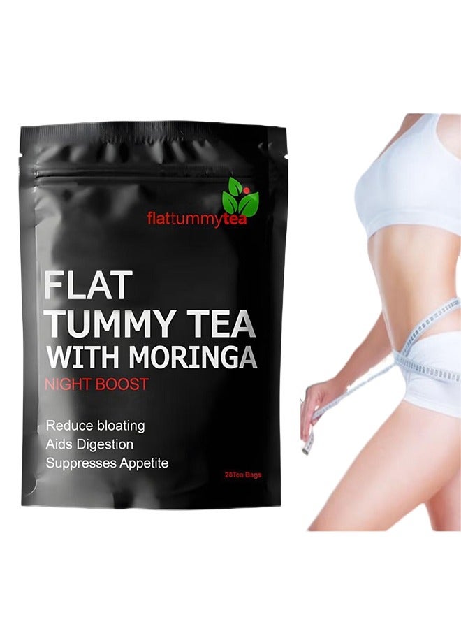 Winstown Flat Tummy Tea With Moringa，28 Day Detox Tea Bags，Organic Weight Loss Tea, Promotes Fat Digestion and Absorption, Aids Bowel Movement, Support Healthy Digestive and Metabolism, Reduces Accumulation of Abdominal Fat  - Image 1