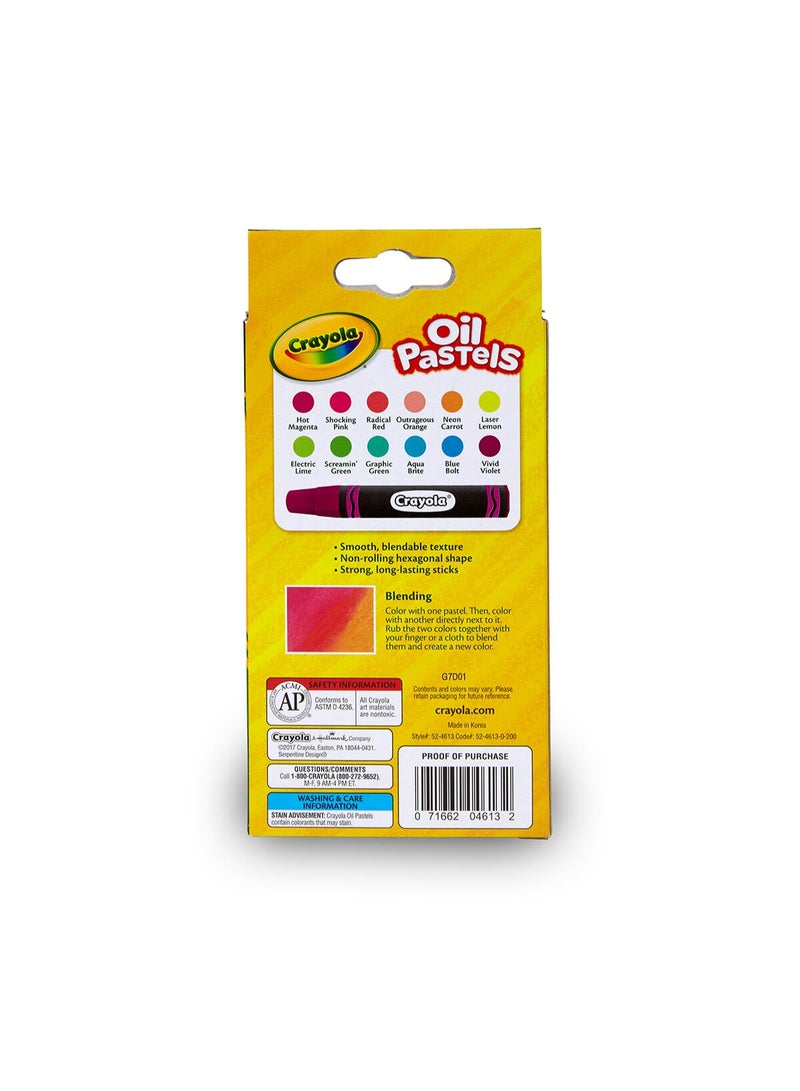 Crayola Oil Pastels Neon,12 Ct Sticks | Features 12 Neon Oil Pastels in unique, vibrant colors.| These creative arts and crafts supplies are great for art projects, school projects, and more. | Ideal for ages 4 & up. - Image 5