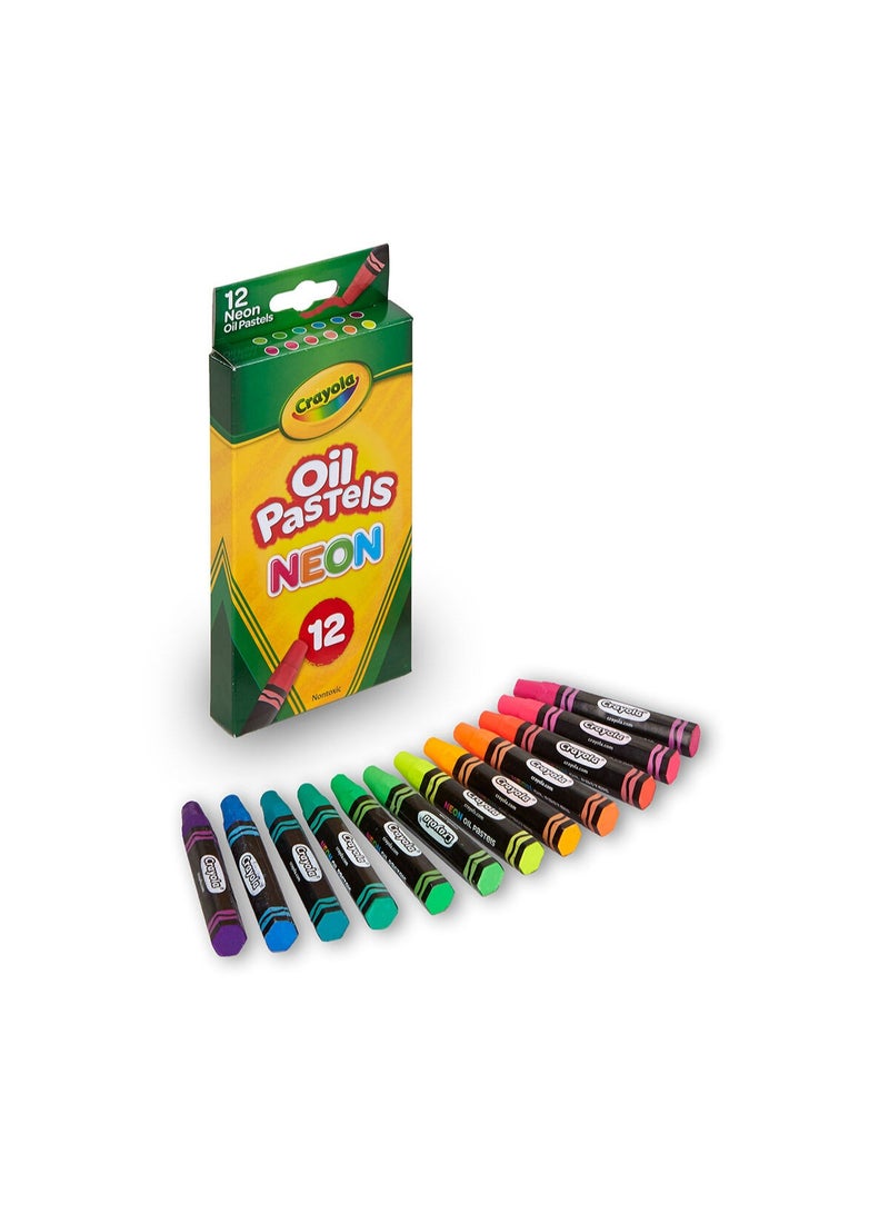 Crayola Oil Pastels Neon,12 Ct Sticks | Features 12 Neon Oil Pastels in unique, vibrant colors.| These creative arts and crafts supplies are great for art projects, school projects, and more. | Ideal for ages 4 & up. - Image 1