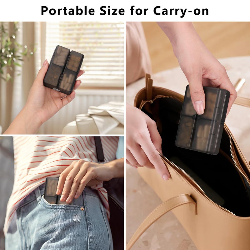 FYY Daily Pill Organizer, 7 Compartments Portable Pill Case Travel Pill Organizer,[Folding Design] Pill Box for Purse Pocket to Hold Vitamins,Cod Liver Oil,Supplements and Medication-Clear Black - Image 3