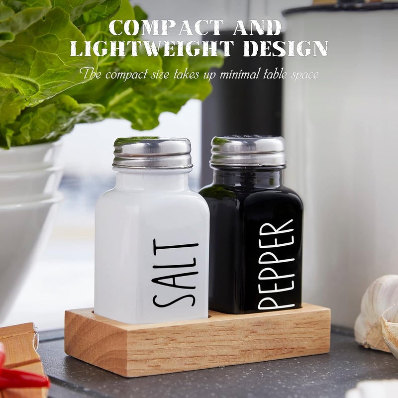 dopeca Salt and Pepper Shakers Set with Holder - Glass Salt Shaker with Wood Caddy for Kitchen Counter or Table - Black and White Kitchen Decor and Wedding Gifts -2.7 oz - Image 5