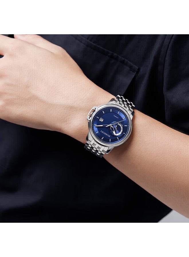 Rossini Men's Mechanical Watch Medal Blue Dial Steel Strap Birthday Gift For Boyfriend National Brand Business Luminous 718793 - Image 2