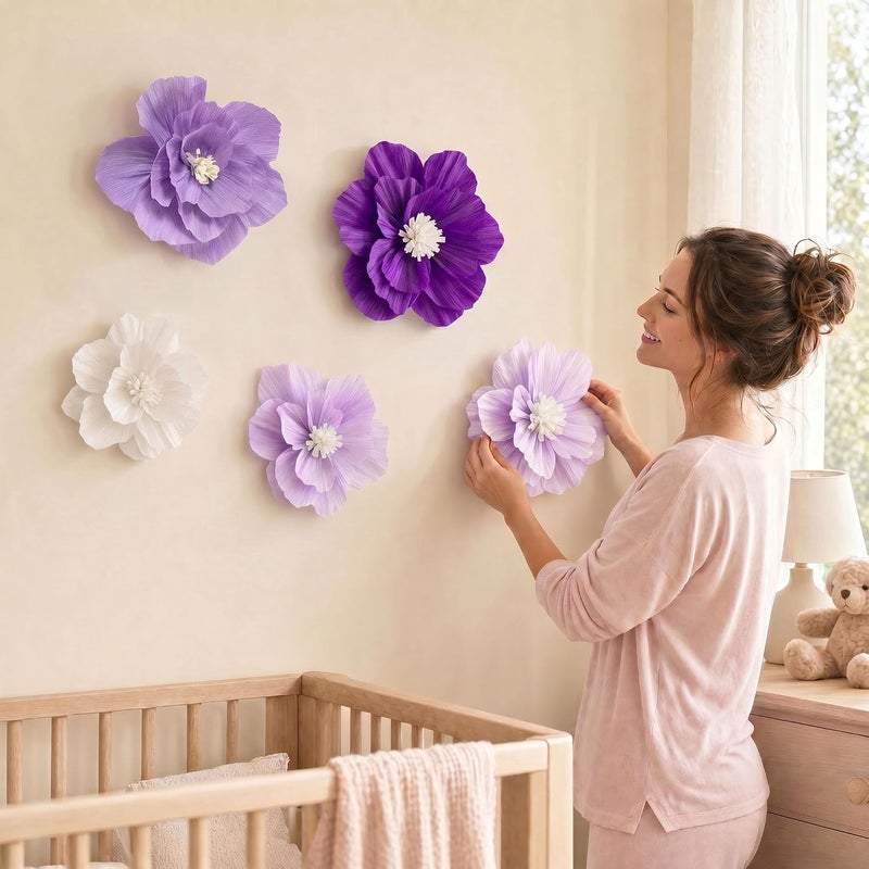 ANSOMO 3D Purple Paper Flowers - Artificial Wall Decoration for Weddings, Birthdays, and Baby Showers - Image 4