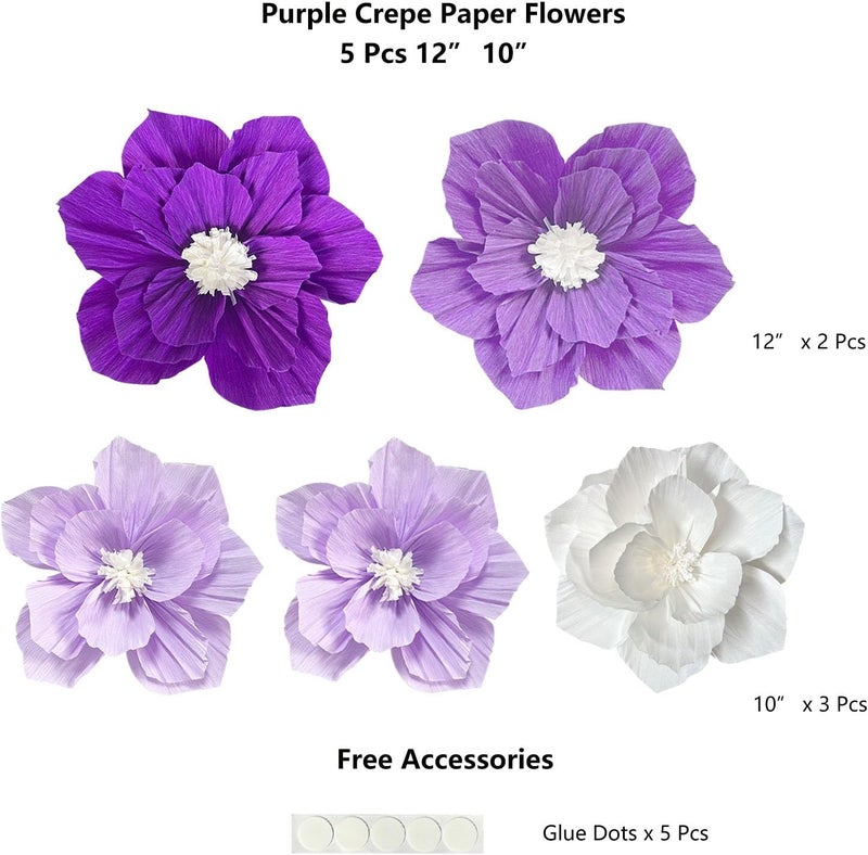ANSOMO 3D Purple Paper Flowers - Artificial Wall Decoration for Weddings, Birthdays, and Baby Showers - Image 2