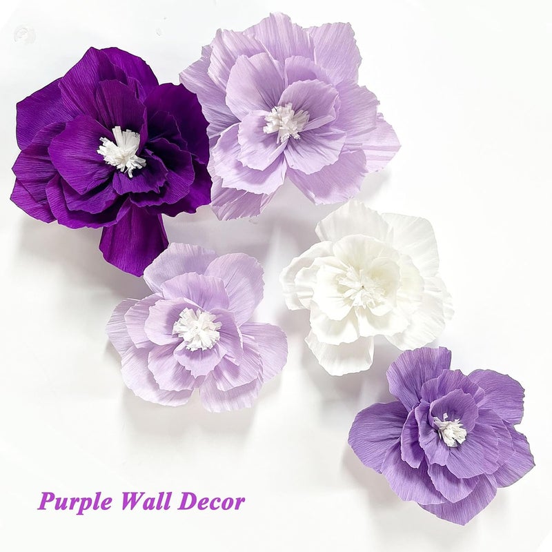 ANSOMO 3D Purple Paper Flowers - Artificial Wall Decoration for Weddings, Birthdays, and Baby Showers - Image 3