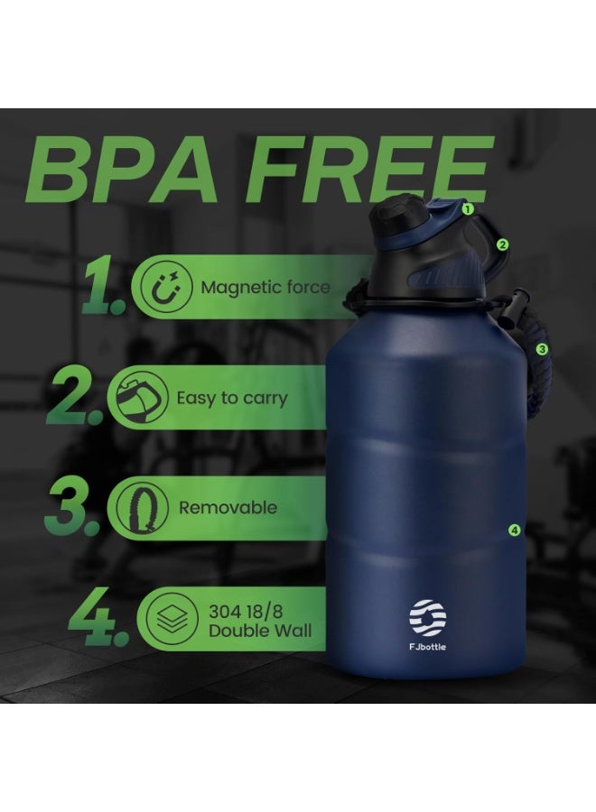 FjBottle زجاجة رياضية من الفولاذ المقاوم للصدأ من Fjbottle سعة 1900 مل، مزودة بغطاء مغناطيسي، خالية من مادة BPA، مانعة للتسرب، وعازلة للحرارة بجدار مزدوج؛ مناسبة للمشروبات الغازية والرياضة والمدرسة والنادي الرياضي والأنشطة الخارجية والتخييم - اللون: أزرق. - Image 3