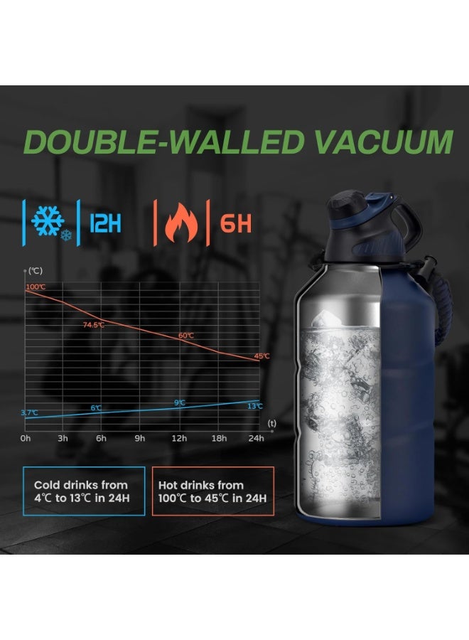 FjBottle زجاجة رياضية من الفولاذ المقاوم للصدأ من Fjbottle سعة 1900 مل، مزودة بغطاء مغناطيسي، خالية من مادة BPA، مانعة للتسرب، وعازلة للحرارة بجدار مزدوج؛ مناسبة للمشروبات الغازية والرياضة والمدرسة والنادي الرياضي والأنشطة الخارجية والتخييم - اللون: أزرق. - Image 2