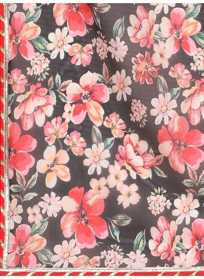 AKS  Black Embroidered Kurta & Palazzo With Printed Dupatta for Women | Best Price UAE