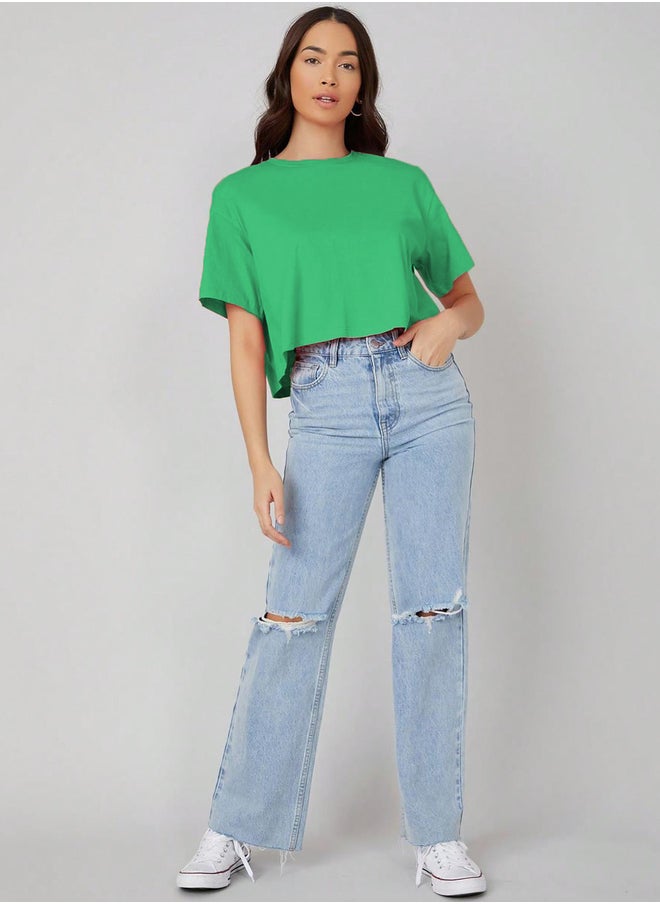 Kotty Solid Short Sleeve Oversized Crop T-Shirt  - Image 3
