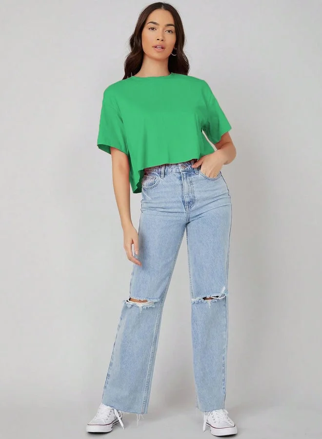Kotty Solid Short Sleeve Oversized Crop T-Shirt