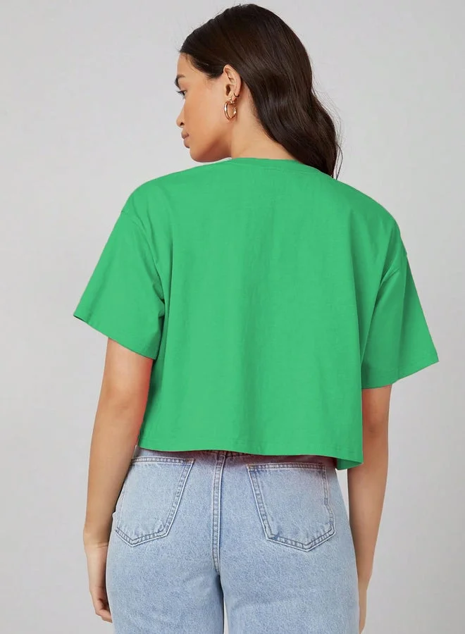 Kotty Solid Short Sleeve Oversized Crop T-Shirt