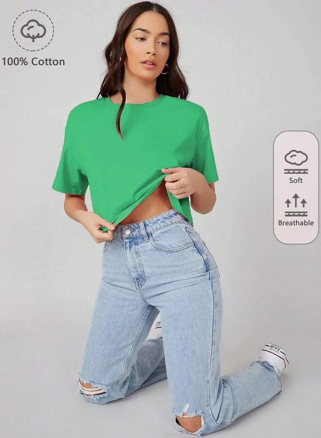 Kotty Solid Short Sleeve Oversized Crop T-Shirt