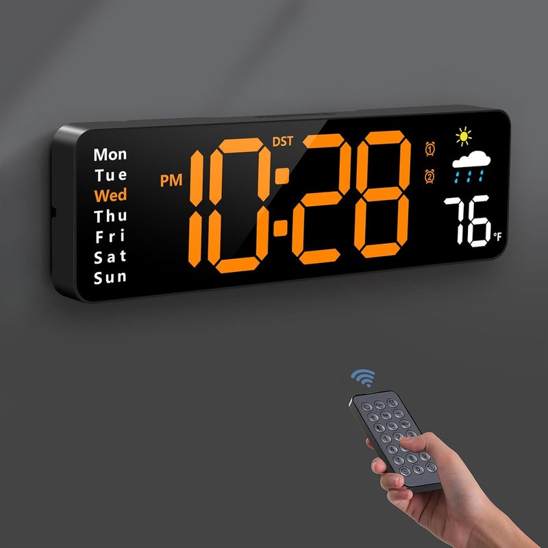 Zelaclock Digital Wall Clock, Digital Clock Large Display with Remote Control, Corded LED Alarm Clocks with Date, Week, Temp, Humidity, Auto DST, Countdown, for Living Room Bedroom Classroom Office (Orange) - Image 1