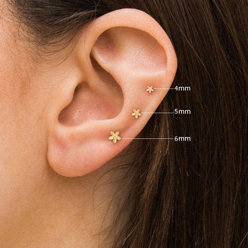 VRIUA Hypoallergenic Flat Back Earrings for Women - 14K Gold Plated Small Flower Flat Back Stud Earrings Cartilage Helix Piercing Jewelry - Image 2