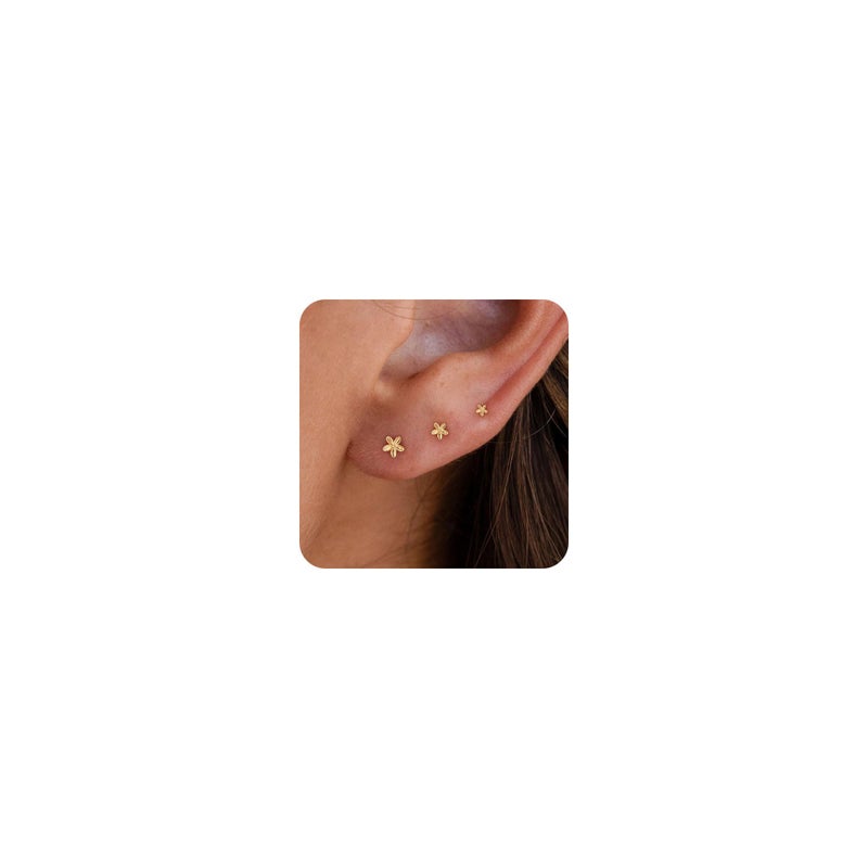 VRIUA Hypoallergenic Flat Back Earrings for Women - 14K Gold Plated Small Flower Flat Back Stud Earrings Cartilage Helix Piercing Jewelry - Image 1