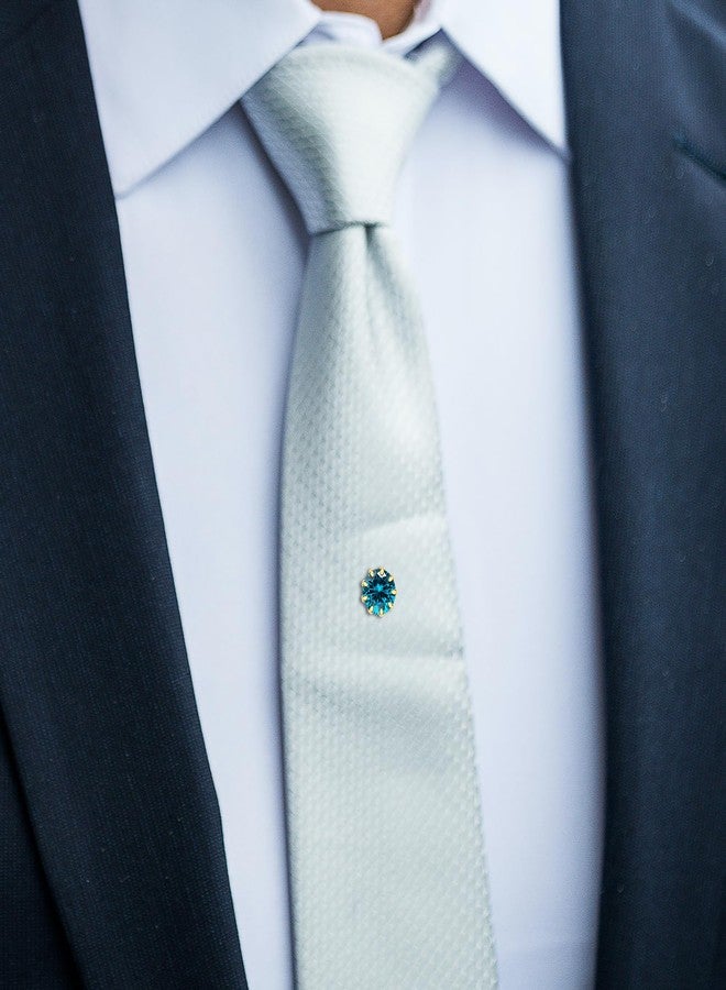 هاوسن مشبك ربطة عنق رجالي مرصع بالكريستال من هاوسون مع سلسلة ذهبية، إكسسوارات للحفلات، 3 خيارات ألوان (أزرق) - Image 4