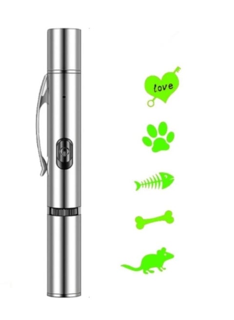 5 in 1 Cat Laser Toy with Assorted Patterns (Heart, Cat Hand, Fish, Mouse, Bone) - USB Rechargeable Interactive Laser Pointer for Playing, Exercising, and Training - Perfect Gift for Indoor Cats and Small Dogs