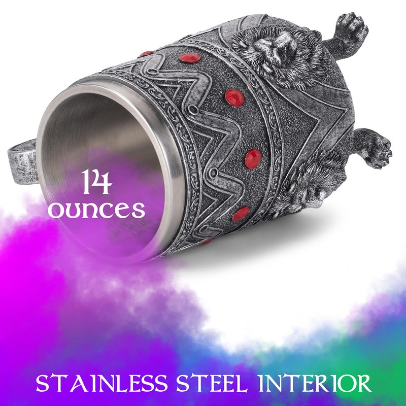 Cottage Garden Lion Royal Red Jeweled 14 ounce Stainless Steel Insert Goblet Chalice Mug - Image 5