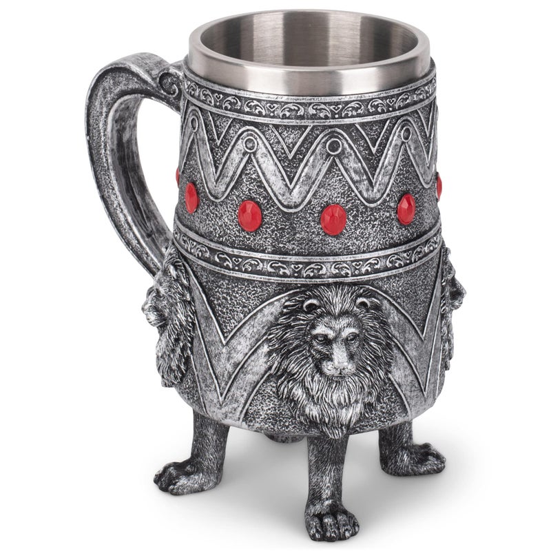Cottage Garden Lion Royal Red Jeweled 14 ounce Stainless Steel Insert Goblet Chalice Mug - Image 1